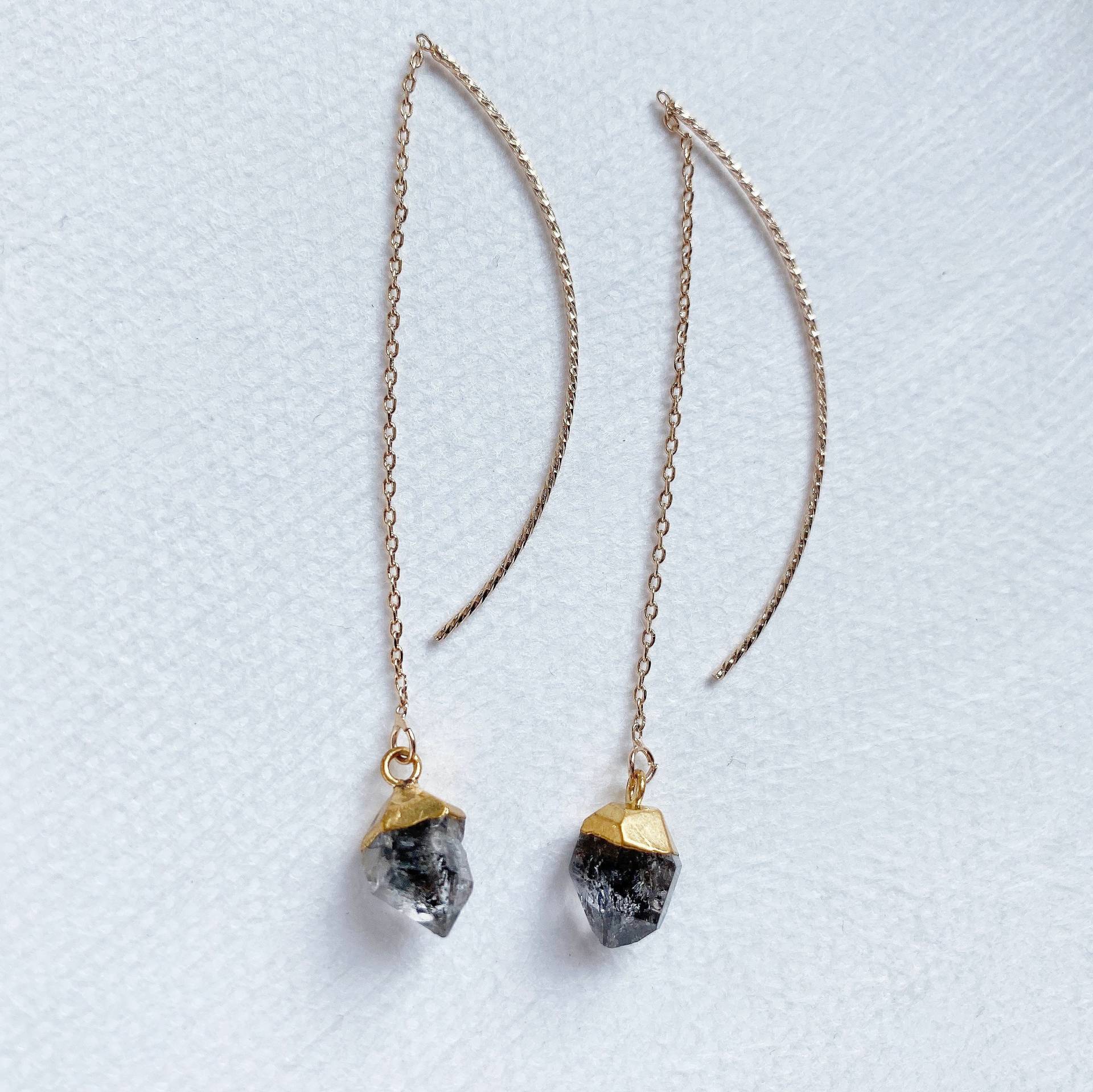 Einfädler Ohrringe - Herkimer Diamanten 14K Vergoldet Fädelohrringe, Vergoldete Kabelkette Ohrringe von Micharzoee