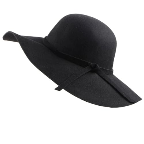 Michear Fedora-Hüte für Damen, Wolle, breite Krempe, Schlenker, faltbar, Filz, Bowler mit schönem Band, Schwarz , M Michear Fedora-Hüte für Damen, Wolle, breite Krempe, Schlenker, faltbar, Filz, Bowler mit schönem Band, Schwarz , M von Michear