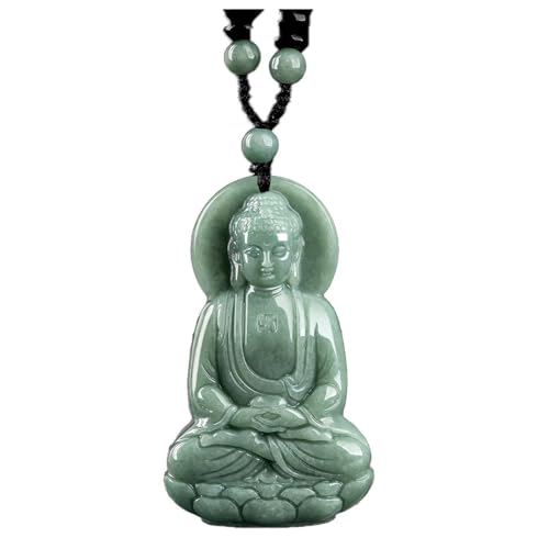 Michear Natürliche Jade Halskette Anhänger Grade A Jadeit Lucky Green Buddha Zarte Schnitzerei Zertifizierte Anhänger Halskette Uni, Smaragd, Jade von Michear