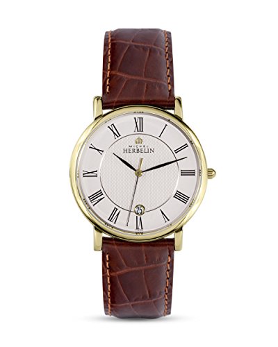 Michel Herbelin Herren Analog Quarz Uhr mit Rindleder Armband 12248/P08MA von Michel Herbelin