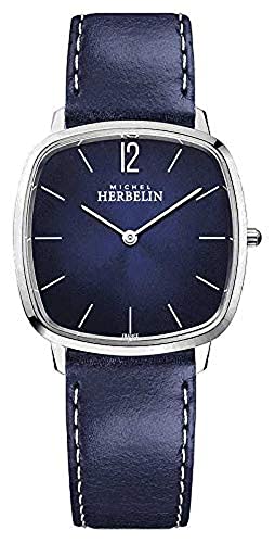Michel Herbelin Herren Analog Quarz Uhr mit Rindleder Armband 16905/15BL von Michel Herbelin