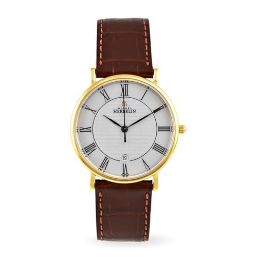 Michel Herbelin Mens PVD vergoldet Uhren, braunes Leder 12443/P08GO von Michel Herbelin