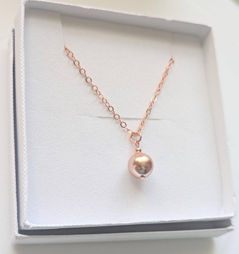 Rose Gold Perlen Anhänger Halskette. Swarovski Kristallperle. 16 "Oder 18" Länge. Passende Ohrringe. Geschenk Für Sie. Hochzeit. Brautjungfer von MicheleDawn