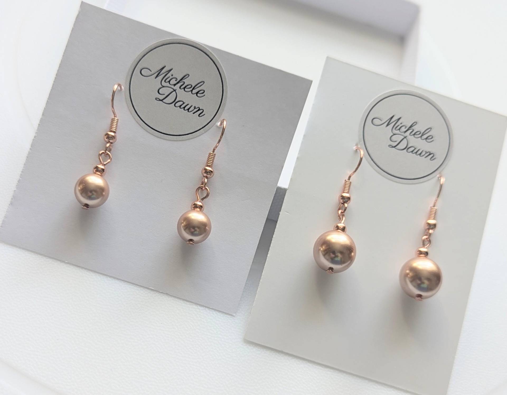 Rose Gold Swarovski Perle Tropfen Ohrringe. Rosegold Schmuck. Rosa Größenoptionen. Passende Halskette -Hochzeits - Geschenk Für Sie von MicheleDawn