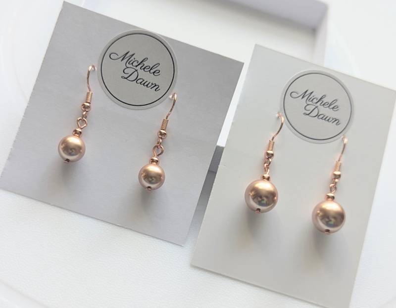 Rose Gold Swarovski Perle Tropfen Ohrringe. Rosegold Schmuck. Rosa Größenoptionen. Passende Halskette -Hochzeits - Geschenk Für Sie von MicheleDawn