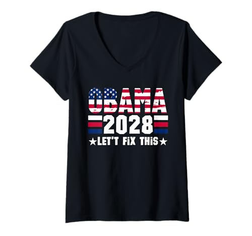 Damen Obama 2028 US Flag Michelle Barack Obama 2028 T-Shirt mit V-Ausschnitt Damen Obama 2028 US Flag Michelle Barack Obama 2028 T-Shirt mit V-Ausschnitt von Michelle Balack Obama 2028 Tee