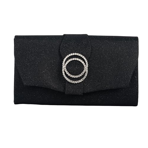 Michelle Moon Handtasche Damen Klein Elegant mit Glitzer | Abendtasche Schwarz | Clutch Schwarz für Hochzeit, Party und besondere Anlässe | Handtasche Damen Schwarz mit abnehmbarer Schulterkette von MICHELLE MOON