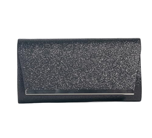 Michelle Moon Handtasche Damen Klein Elegant mit Glitzer | Abendtasche Schwarz | Clutch Schwarz für Hochzeit, Party und besondere Anlässe | Handtasche Damen Schwarz mit abnehmbarer Schulterkette von MICHELLE MOON
