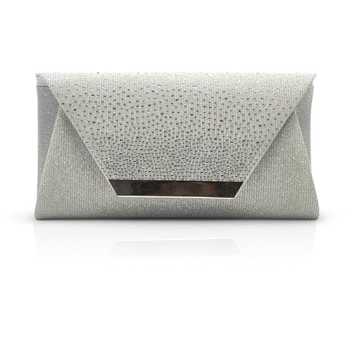 Michelle Moon Handtasche Damen Klein Elegant mit Glitzer | Abendtasche Silber | Clutch Silber Glitzer für Hochzeit, Party und besondere Anlässe | Handtasche Silber Damen mit abnehmbarer Schulterkette von MICHELLE MOON