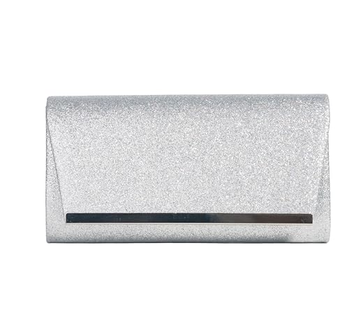 Michelle Moon Handtasche Damen Klein Elegant mit Glitzer | Abendtasche Silber | Clutch Silber Glitzer für Hochzeit, Party und besondere Anlässe | Handtasche Silber Damen mit abnehmbarer Schulterkette von MICHELLE MOON
