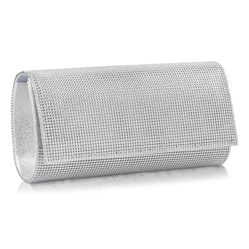 Michelle Moon Handtasche Damen Klein Elegant mit Glitzer | Abendtasche Silber | Clutch Silber Glitzer für Hochzeit, Party und besondere Anlässe | Handtasche Silber Damen mit abnehmbarer Schulterkette von MICHELLE MOON