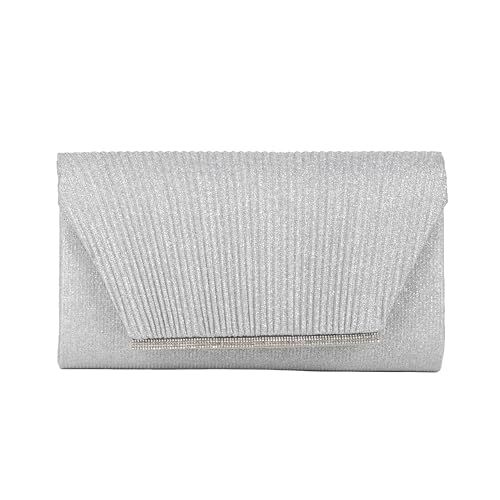 Michelle Moon Handtasche Damen Klein Elegant mit Glitzer | Abendtasche Silber | Clutch Silber Glitzer für Hochzeit, Party und besondere Anlässe | Handtasche Silber Damen mit abnehmbarer Schulterkette von MICHELLE MOON