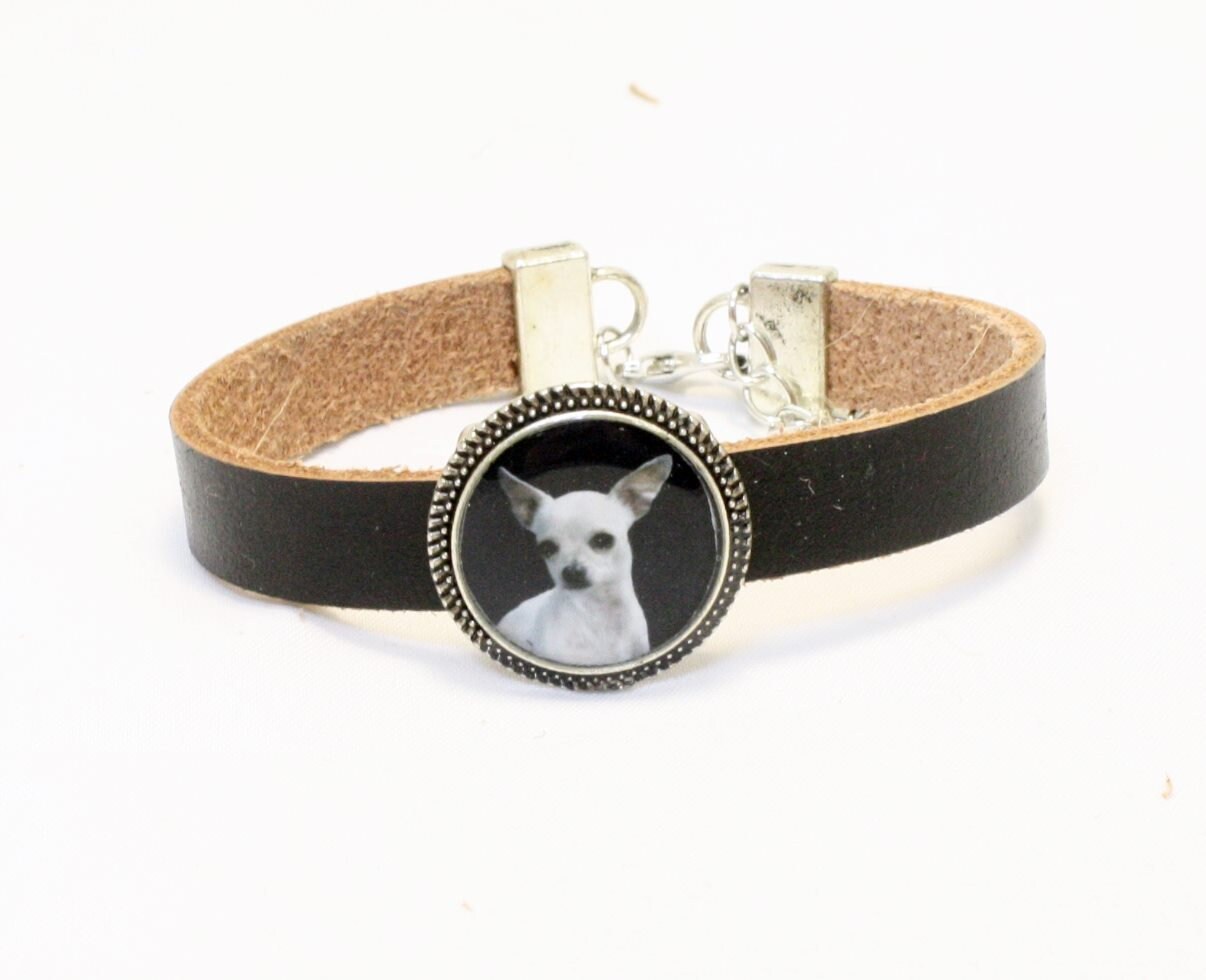 Personalisiertes Hundefoto-Lederarmband - Chihuahua Haustier-Denkmal von MichelleMarieBoutiqu