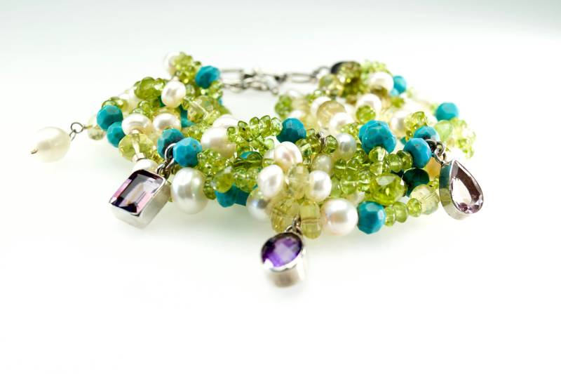 Peridot, Zitronenzitrin, Türkis, Perlenarmband, Anhänger Baumeln; Ametrin, Perle, Amethyst, Größe Ca Peridot, Zitronenzitrin, Türkis, Perlenarmband, Anhänger Baumeln; Ametrin, Perle, Amethyst, Größe Ca von MichelleWinstonJewel