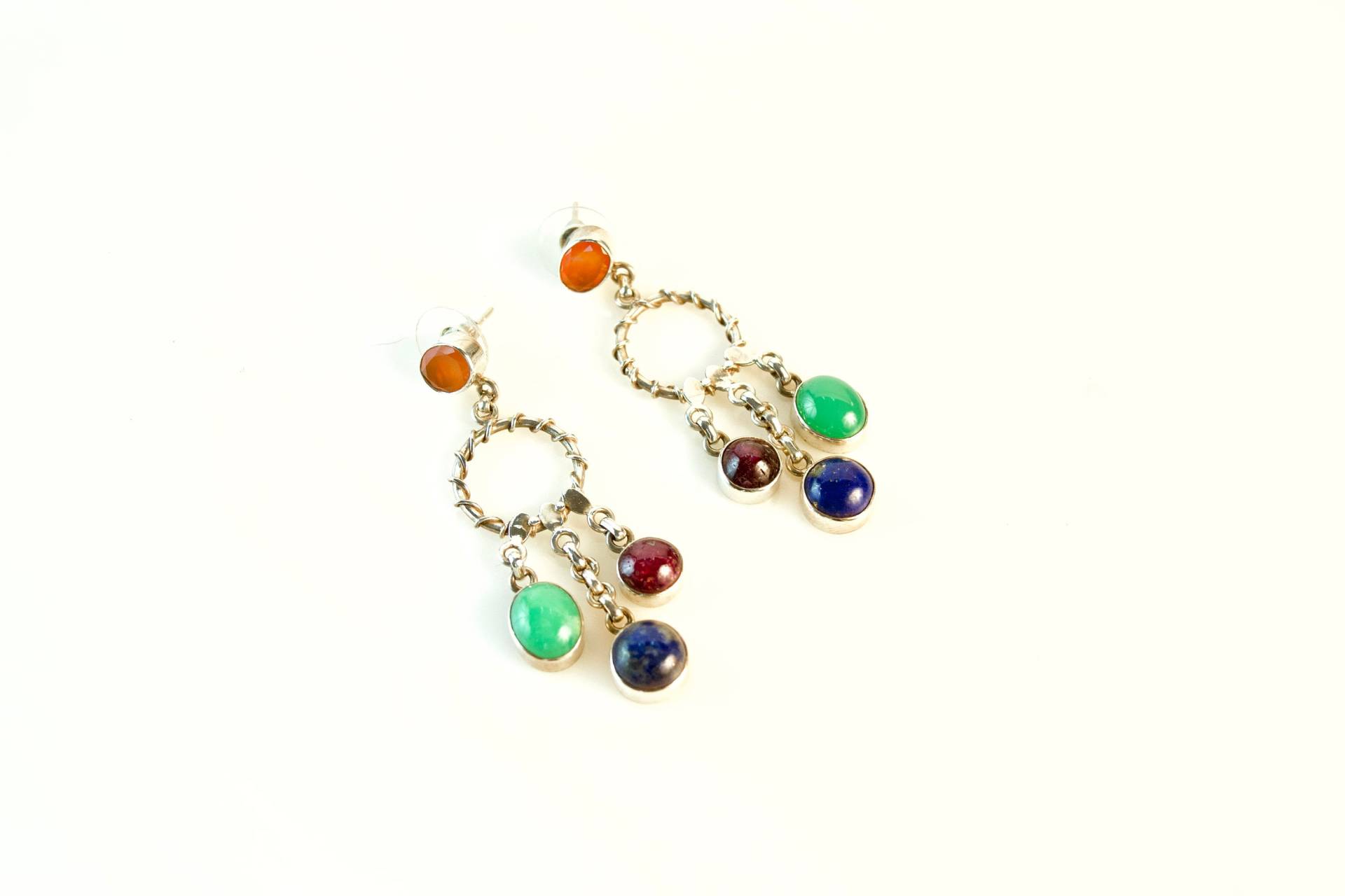 Sternrubin, Karneol, Chrysopras, Lapis Ohrhänger in Sterling Silber 8, 5 cm, Mit Druckverschluss von MichelleWinstonJewel