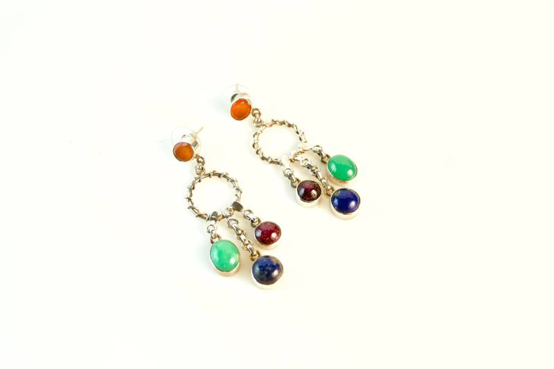 Sternrubin, Karneol, Chrysopras, Lapis Ohrhänger in Sterling Silber 8, 5 cm, Mit Druckverschluss Sternrubin, Karneol, Chrysopras, Lapis Ohrhänger in Sterling Silber 8, 5 cm, Mit Druckverschluss von MichelleWinstonJewel