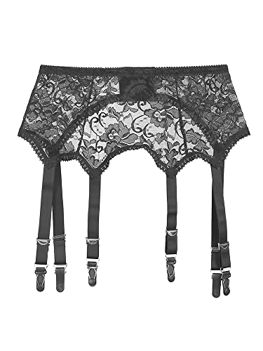 Michellecmm Damen Mesh Strumpfgürtel Hohe Taille Strapsgürtel mit Sechs Metallclips für Damen Strümpfe Dessous, Schwarze Spitze, X-Large von Michellecmm