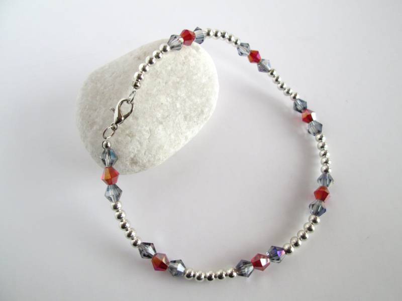 Silber Kristall Fußkettchen Red & Grey Perlen Fußkettchen von Michelleshandcrafted