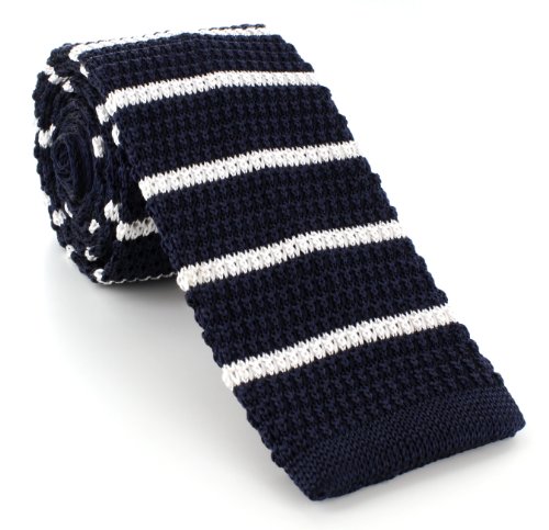 Michelsons of London Marine mit Weiß Dünne Streifen-Seide Gestrickte Krawatte von Michelsons of London