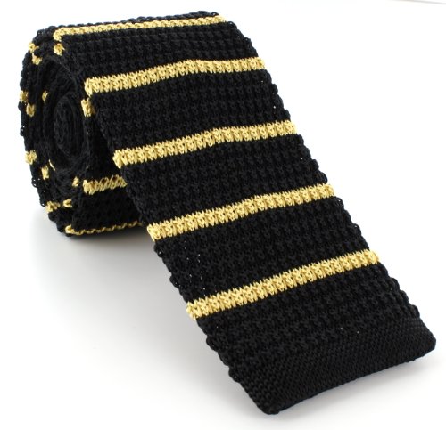 Michelsons of London Schwarz mit Gelb Dünne Streifen-Seide Gestrickte Krawatte von Michelsons of London
