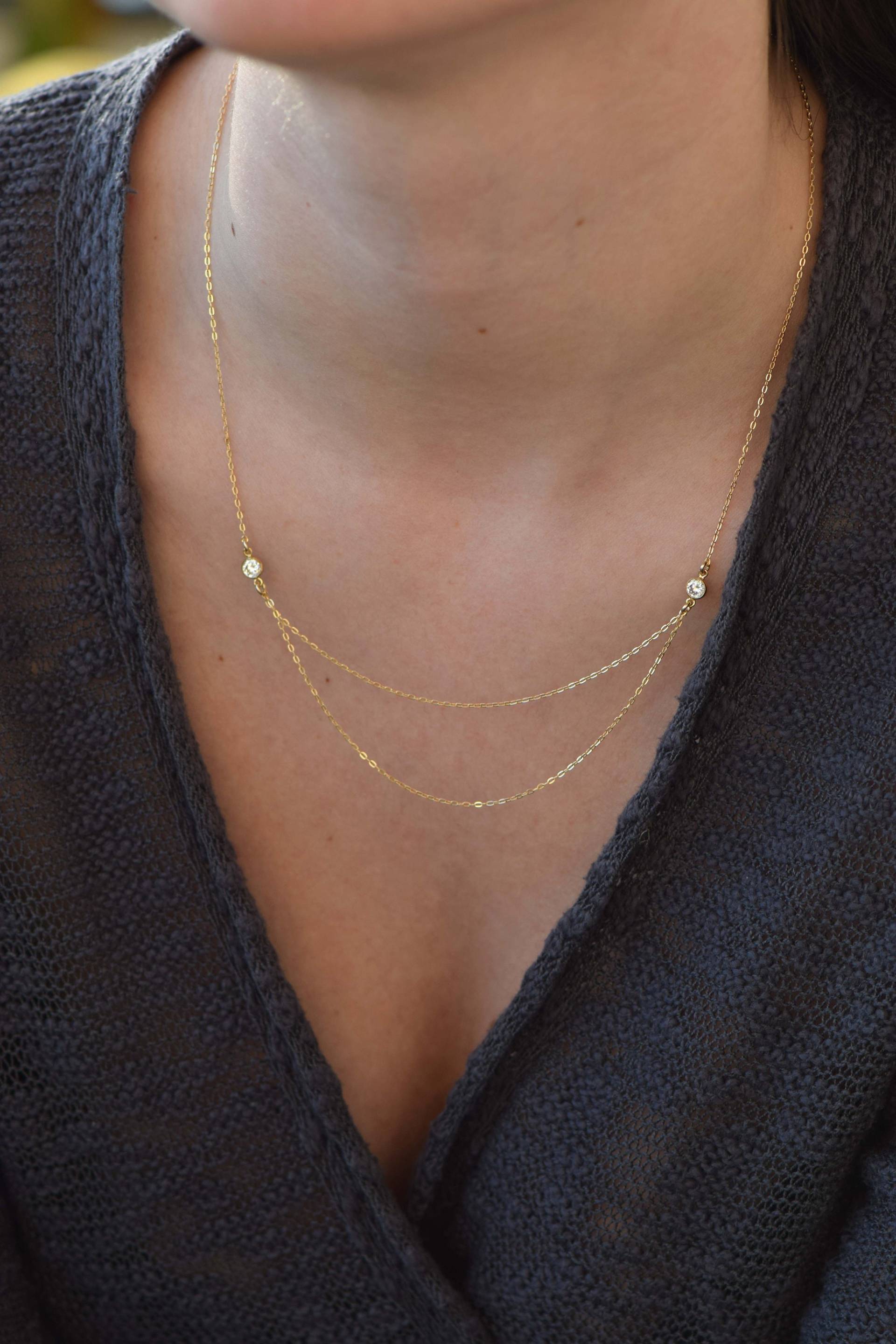 Cz Diamant Halskette, Cubic Zirkonia Baumeln Kette | 14K Gold Gefüllt von MichenoJewelry