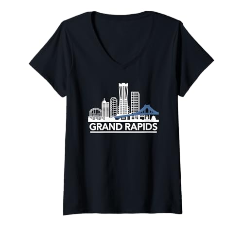 Damen Skyline von Grand Rapids T-Shirt mit V-Ausschnitt Damen Skyline von Grand Rapids T-Shirt mit V-Ausschnitt von Michigan Grand Rapids Town