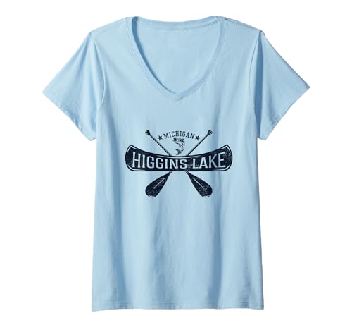 Damen Higgins Lake Michigan Vintage-Look im Vintage-Look T-Shirt mit V-Ausschnitt Damen Higgins Lake Michigan Vintage-Look im Vintage-Look T-Shirt mit V-Ausschnitt von Michigan Lakes Travel Designs