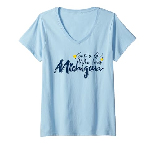 Damen Cute Just A Girl Who Loves Michigan, Women's Girls Fun T-Shirt mit V-Ausschnitt Damen Cute Just A Girl Who Loves Michigan, Women's Girls Fun T-Shirt mit V-Ausschnitt von Michigan Women's and Girls Apparel