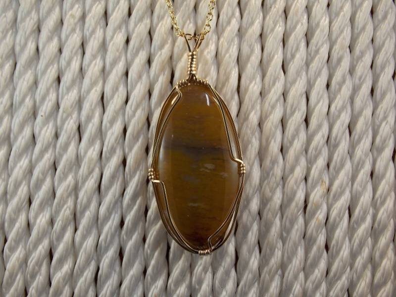Ppw#497 Halskette - Versteinerter Holzcabochon, Wire Wrapped With 14K Vergoldeter Draht Ppw#497 Halskette - Versteinerter Holzcabochon, Wire Wrapped With 14K Vergoldeter Draht von MichiganStones