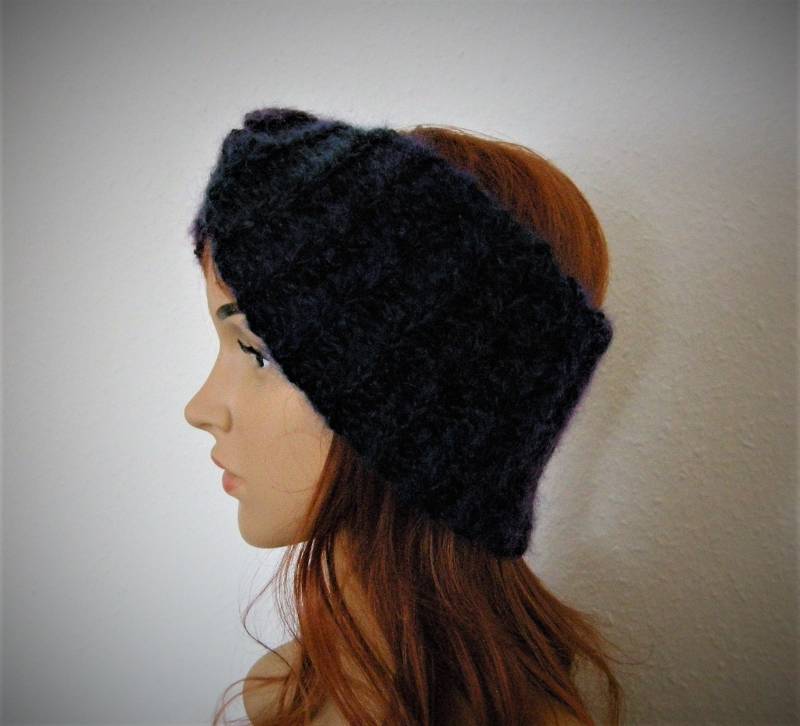 Mohair Stirnband in Blau, Handgemachtes Unikat von MichisWollbox