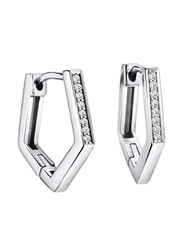 925 Sterling Silber CZ Diamant Creolen Huggie Ohrring Fünfeck Form Feiner Schmuck für Frauen Mädchen 925 Sterling Silber CZ Diamant Creolen Huggie Ohrring Fünfeck Form Feiner Schmuck für Frauen Mädchen von Michooyel