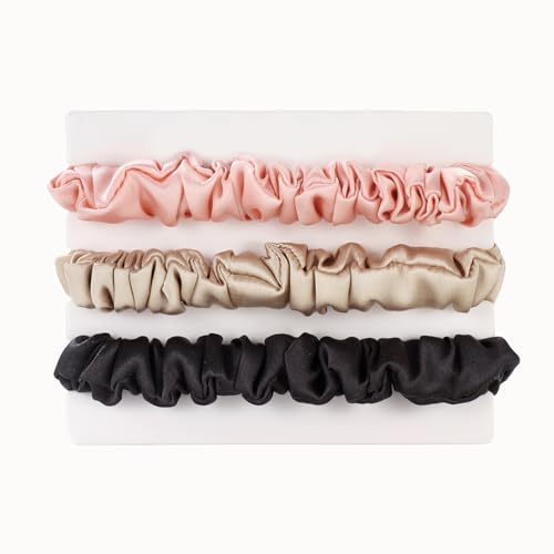 Michooyel 3 Stück Seiden Haargummis Damen 100% reine Maulbeerseide, 1.5MM Mini 16 Momme Seide Haarringe mit Gummiband, Haargummis für Damen Silk Scrunchies Michooyel 3 Stück Seiden Haargummis Damen 100% reine Maulbeerseide, 1.5MM Mini 16 Momme Seide Haarringe mit Gummiband, Haargummis für Damen Silk Scrunchies von Michooyel