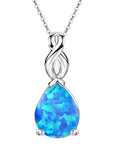 Michooyel Blau Opal Halskette Anhänger Sterling Silber Tropfenform Oktober Geburtsstein Unendlichkeit Schmuck für Frauen 40-45 cm von Michooyel