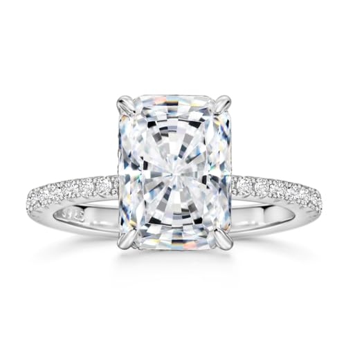 Michooyel Damen Ring 4ct Radiant Cut Zirkonia Verlobungsringe Smaragd Ehering, Smaragdschliff Versprechensring Sterling Silber 925 von Michooyel