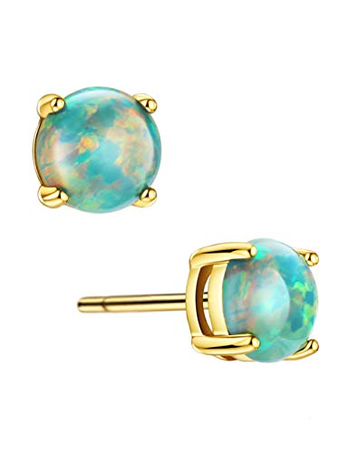 Michooyel Opal Ohrstecker Set 18K Weißgold vergoldeter Edelstahl Rundschliff Zirkonia Ohrstecker Opal für Damen Hypoallergener Schmuck Grün von Michooyel