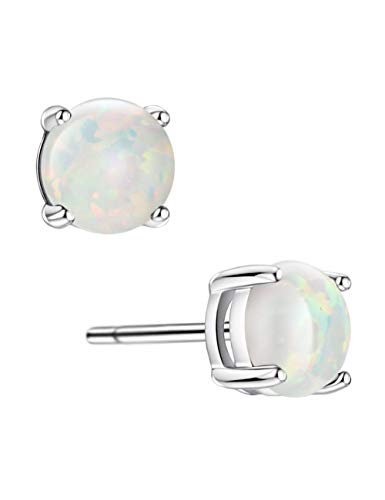 Michooyel Damen Opal Ohrstecker 925 Sterling Silber 5mm Runde Ohrstecker Opal für Damen Hypoallergener Schmuck Weiß von Michooyel