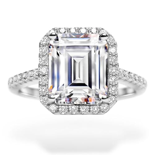 Michooyel S925 4,0 ct Smaragdschliff Halo-Diamant-Verlobungsring, Ehering, Zirkonia, Sterlingsilber, Bandring, edler Schmuck für Frauen von Michooyel