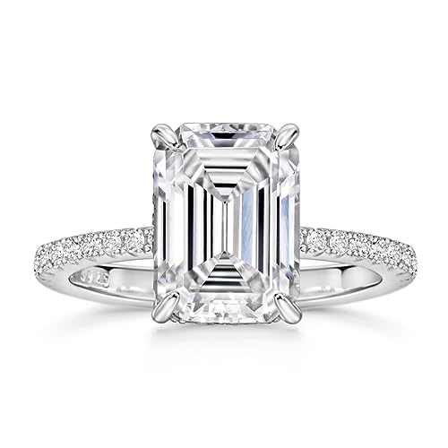 Michooyel 4ct Smaragd Ringe, Verlobungsring für Damen, Ehering aus Sterlingsilber, Versprechensring Zirkonia Smaragdschliff Klassisch Emerald Ring S925 Reisen Travel von Michooyel