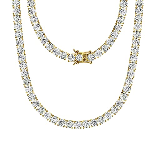 Michooyel Tennis Halskette Herren, Tenniskette Damen, Iced Out Kette Diamant Zirkonia Choker Silber 925 Tennis Chain Necklaces (Golden, Silbrig) von Michooyel