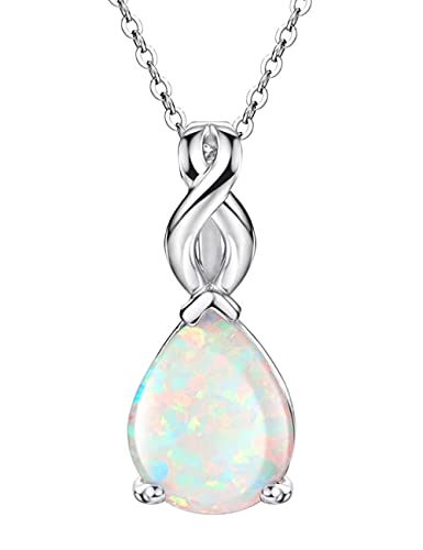 Michooyel Weißer Opal Halskette Anhänger Sterling Silber Tropfenform Geburtsstein Oktober Unendlichkeit Schmuck für Frauen 40-45 cm von Michooyel