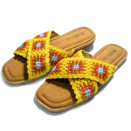 Micifuzz Halbgeschlossene Damen-Clogs mit verstellbarer Schnalle, Hausschuhe mit weicher Korksohle, bequeme Sandalen, Gelbe Sandalen, 38 EU von Micifuzz