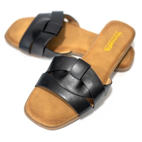 Micifuzz Halbgeschlossene Damen-Clogs mit verstellbarer Schnalle, Sneaker mit weicher Korksohle, bequeme Sandalen, Sandalen schwarz, 41 EU von Micifuzz