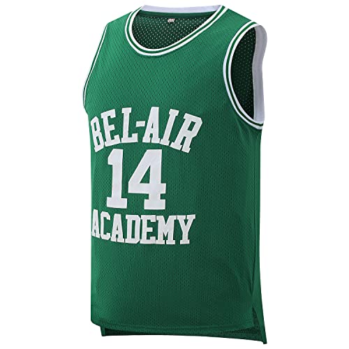 Aolapo Bel Air Jersey #14 Fresh Prince Bel Air Academy Herren Gelb Schwarz Grün Basketball Trikots Ärmellos, Grün , XL von Aolapo
