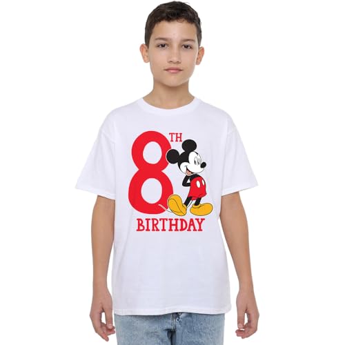 Disney Boy's Mickey Mouse 8th Birthday Unisex Kids T-Shirt, White, 7-8 Jahre von Mickey Mouse