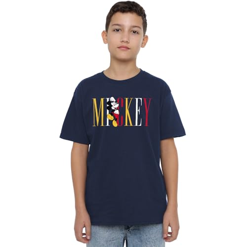 Disney Boy's Mickey Mouse Multicolor Name Unisex Kids T-Shirt, Navy, 7-8 Jahre von Mickey Mouse