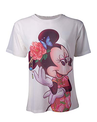 Disney Minnie Mouse T Shirt Portrait offiziell Damen Skinny Fit Weiß sub dye von Mickey Mouse