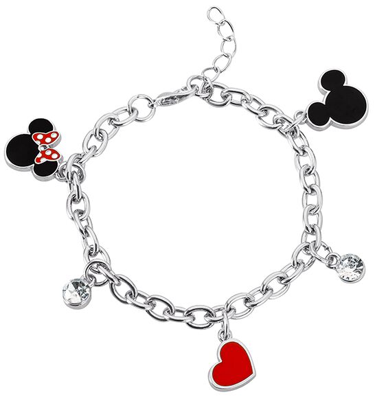 Mickey Mouse - Disney Armkette - Mickey und Minnie - für Damen - silberfarben  - Lizenzierter Fanartikel von Mickey Mouse