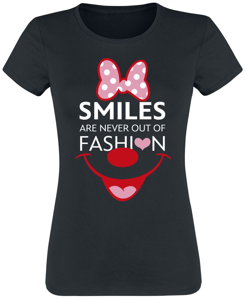 Mickey Mouse - Disney T-Shirt - Minnie Maus - Smiles Are Never Out Of Fashion - S bis XXL - für Damen - Größe L - schwarz  - Lizenzierter Fanartikel von Mickey Mouse