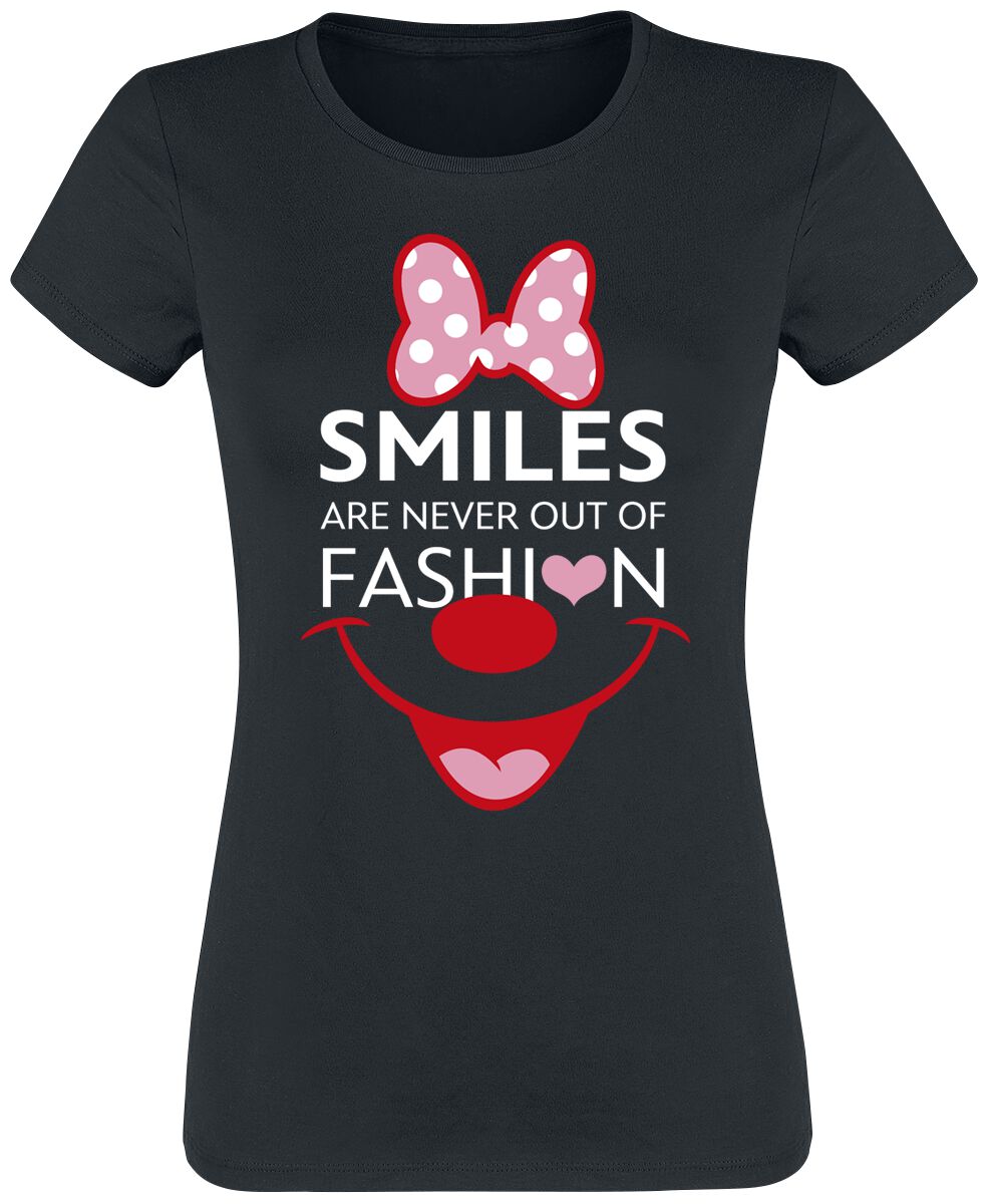 Mickey Mouse - Disney T-Shirt - Minnie Maus - Smiles Are Never Out Of Fashion - S bis XXL - für Damen - Größe XL - schwarz  - Lizenzierter Fanartikel von Mickey Mouse