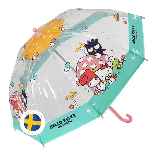 Hello Kitty Kinder-Regenschirm Transparent – sicher und leicht, Design in Rosa und Weiß, perfekt für Kinder, schützt gegen Regen mit den Lieblingsfiguren von Hello Kitty and Friends von Micki